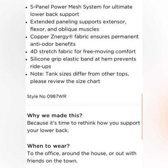 NWT TOMMIE COPPER Women’s Black Lower Back Support Tank - Size XL - Picture 6 of 7